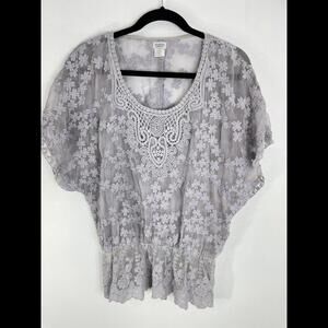Charming Charlie Womens lace light purple floral sheer Size medium Peplum Shirt